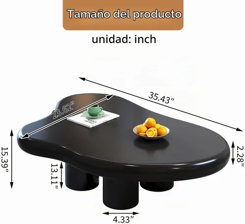 Vista 2 de Mesa de Café Nube Negra de 35.82", Mesa de Café Moderna de Borde Redondo con 4 Patas de Soporte Resistentes y Tablero de 2.67" de Grosor, Fácil