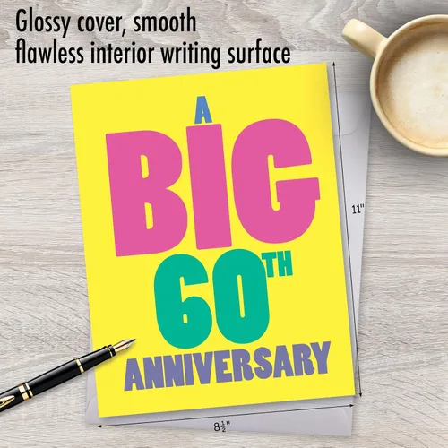 Vista 3 de NobleWorks - Tarjeta de felicitación de 60º aniversario jumbo de 8.5 x 11 pulgadas con sobre para hombres, mujeres - 60 años casados - Big 60