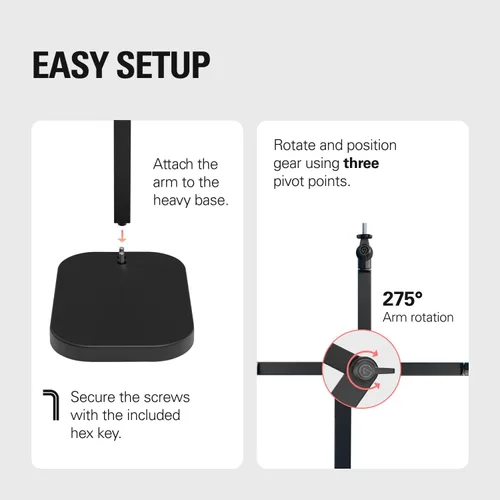 Vista 6 de Elgato Wave Desk Stand - Brazo de montaje ajustable para micrófonos, Works, HyperX, Rode, Fifine, Shure y más micrófonos, Compatible con rosca