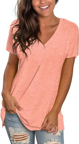 Vista 35 de Sipaya - Camiseta de mujer con cuello en V, básica, de ajuste suelto, manga corta, estilo casual