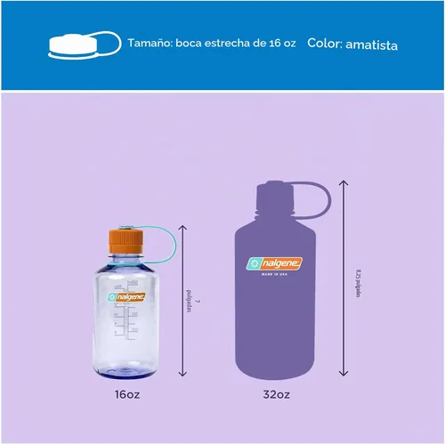 Vista 5 de Nalgene Botella de agua de boca estrecha de 16 onzas, amatista