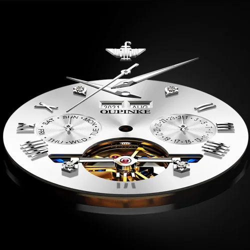 Vista 2 de OUPINKE Relojes para hombre con esqueleto automático de cuerda automática, reloj de pulsera, resistente al agua, tungsteno luminoso