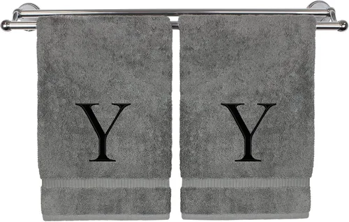 Vista 61 de Toalla de mano monogramada, regalo personalizado, juego de 2 - Toalla bordada con letra de bloque dorada - Extra absorbente 100% algodón turco