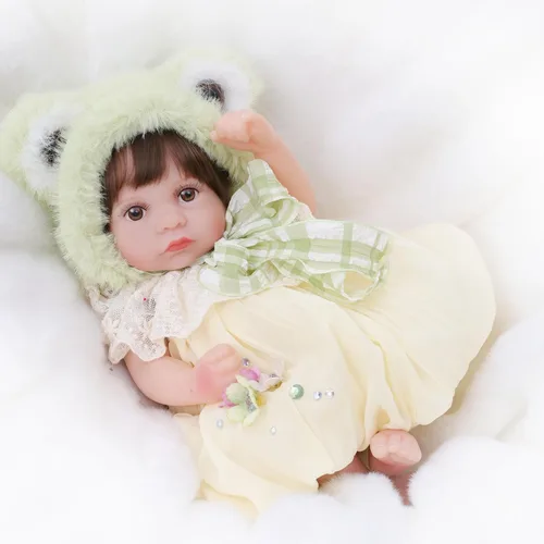 Vista 8 de Muñeca Reborn de 12 pulgadas, cuerpo de vinilo completo, realista, con sombrero de oso marrón y características suaves, regalo cómodo para niños