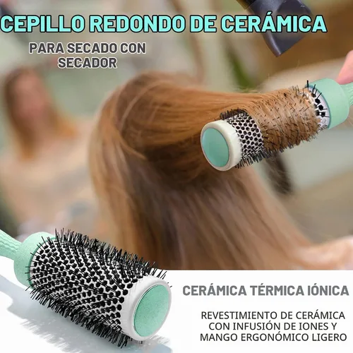 Vista 2 de Fiora Naturals - Juego de cepillos para el cabello para mujer, desenredante, cepillo redondo y peine Set de regalo verde