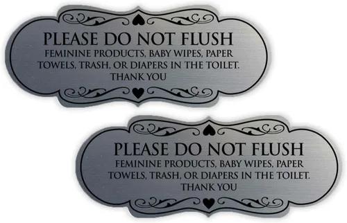 Vista 24 de Signs ByLITA Designer Please Do Not Flush Etiqutte Letrero (negro) - Pequeño 1 paquete