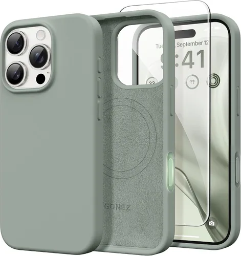 Vista 210 de GONEZ Funda magnética para iPhone 14, compatible con Magsafe, con protector de pantalla + protector de cámara, forro de microfibra antiarañazos