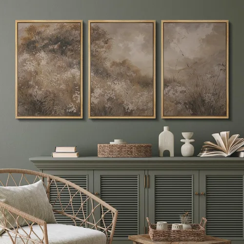 Vista 71 de SIGNFORD - Set de obras de arte en lienzo enmarcado para pared, ilustraciones abstractas de neblina del desierto en tonos neutros beige y marrón