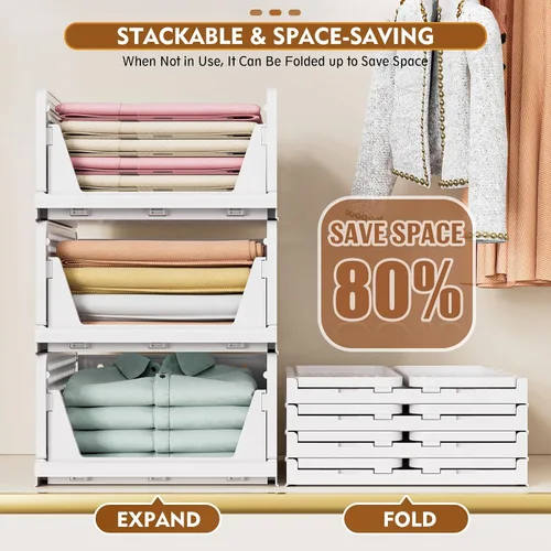 Vista 5 de SNSLXH Paquete de 5 cajas organizadoras apilables de armario, cesta de almacenamiento multifuncional y plegable para baño, cocina, lavandería
