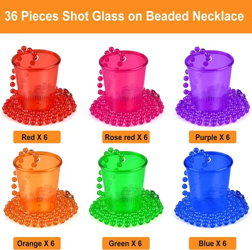Vista 3 de 36 piezas de chupito en collar de cuentas, collares de vidrio de chupito, collar de vaso de chupito de plástico para suministros de novio y novia
