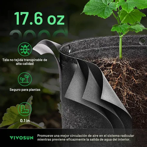 Vista 6 de VIVOSUN 5-Pack 25 Gallon 500G Fabric Grow Bags with Strap Handles