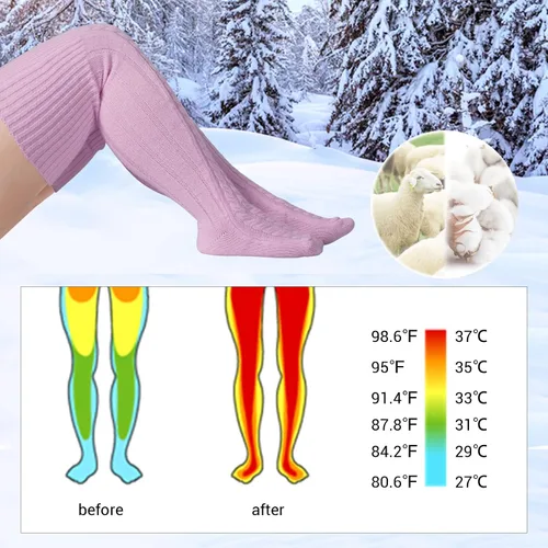Vista 5 de Calcetines altos de lana de talla grande para muslos gruesos, extra largos para mujer, de punto trenzado cálido sobre la rodilla, calentadores