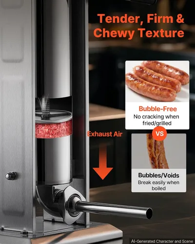 Vista 3 de VEVOR Embutidor manual de salchichas 15 lbs/7L Máquina de carne vertical de Plateado-7LN
