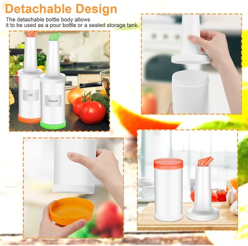 Vista 6 de 4 botellas de jugo y 10 vertedores, suministros de bar, botellas y recipientes de plástico para verter jugos y botellas de plástico para verter
