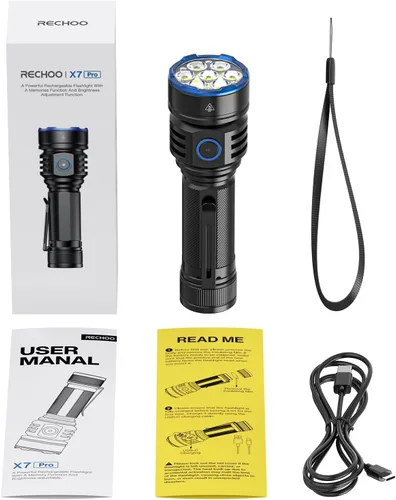 Vista 8 de RECHOO Linterna recargable, 1 paquete, linternas recargables superbrillantes de alto lúmenes, 3 modos de iluminación ajustables con 7 linterna LED