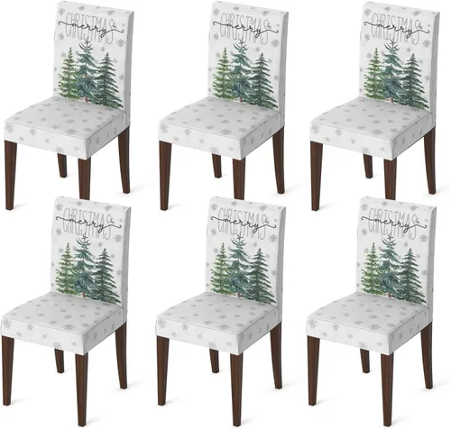 Vista 8 de Horaldaily Fundas para sillas de árboles de pino blanco de Navidad, 4