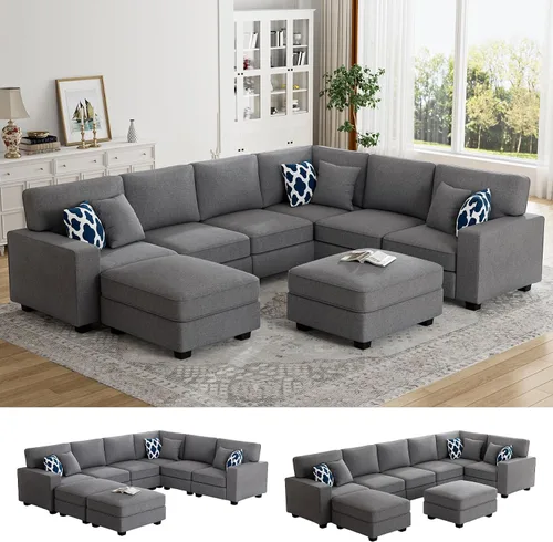 Vista 41 de Legend Vansen - Sofá seccional modular en forma de U con otomano, sofá de esquina reversible moderno para sala de estar (Antracita, 2+3 con otomano)