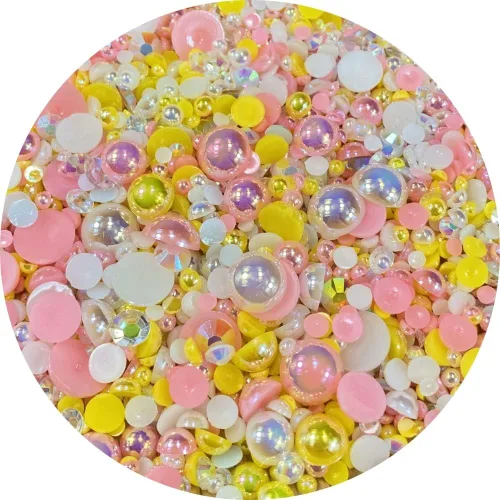 Vista 17 de Cuentas de resina con diamantes de imitación, mitad redonda, cuentas de perlas planas de 30 g, cuentas de media perla con diamantes de imitación