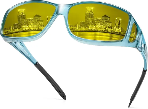 Vista 59 de Night Vision Driving Glasses for Men & Women - Polarized Anti Glare Fit Overs with Wrap-Around HD Yellow Lens
