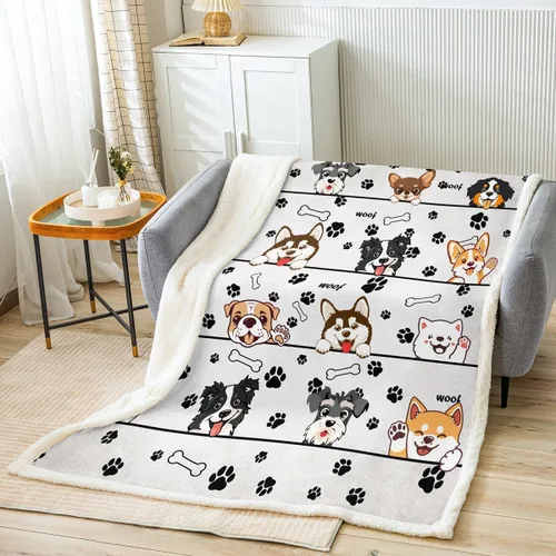 Vista 9 de Manta de franela de animales de dibujos animados para todas las estaciones, manta de cama azul con estampado de amor Kawaii para decoración