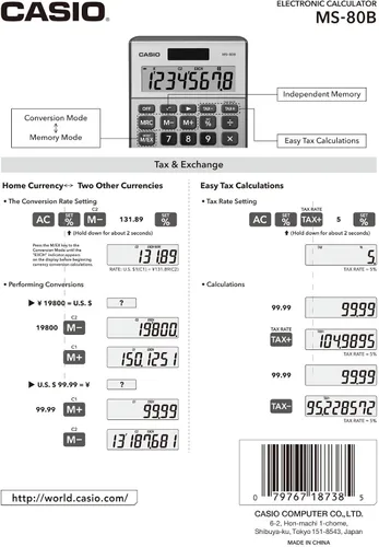 Vista 4 de Calculadora de escritorio Casio MS-80B de funciones estándar