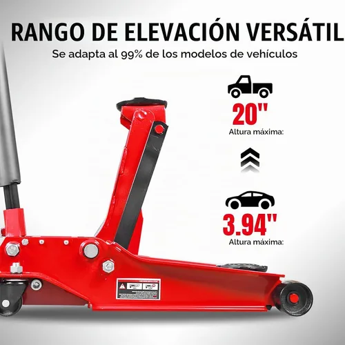 Vista 4 de BIG RED AT84007R Torin - Gato hidráulico de bajo perfil de servicio/piso con bomba de elevación rápida de doble pistón, capacidad de 4 toneladas