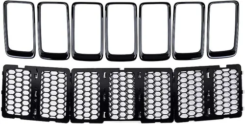 Vista 12 de 7 x Kit de molduras de rejilla de malla negra para Jeep Cherokee Malla negra mate + ribete cromado