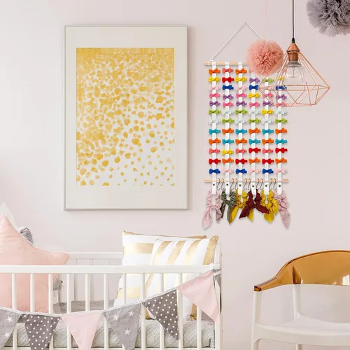 Vista 2 de SYGY Soporte para moño, organizador para lazos para el cabello, clips, corbatas, diademas y accesorios, decoración para colgar en la pared