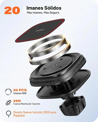 Vista 3 de APPS2Car - Soporte magnético para automóvil, tablero de instrumentos y parabrisas con ventosa con brazo telescópico, soporte magnético para teléfono
