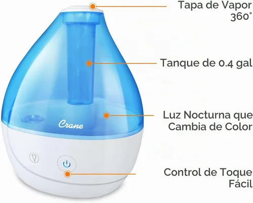 Vista 4 de Crane Humidificador ultrasónico de niebla fría, azul y blanco