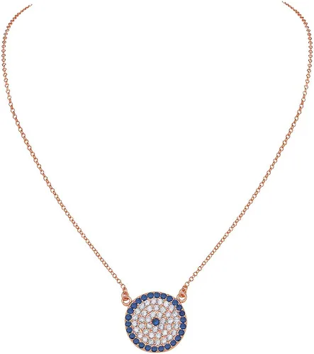 Vista 3 de Collar con colgante de plata de ley 925 con diseño de ojo malvado Hamsa blanco y azul CZ