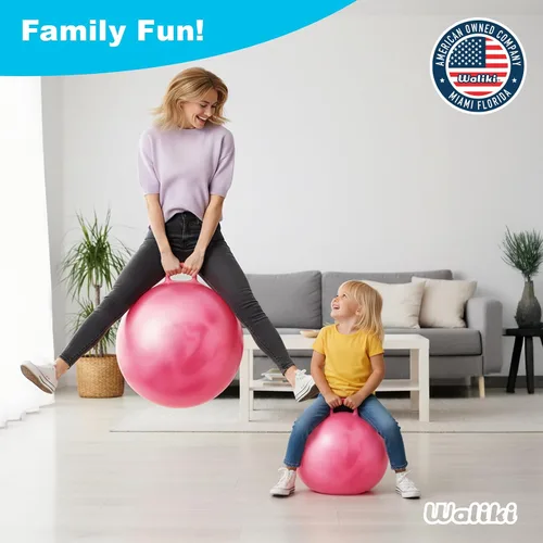 Vista 6 de WALIKI Hopper Ball para adultos Bola de salto rosa de 29 pulgadas Hippity Hop Juego divertido para sentarse y rebotar al aire libre