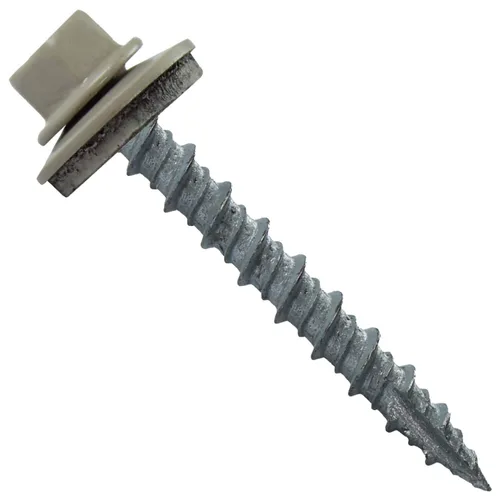 Vista 52 de 10 tornillos para techos de metal gris ABC de 1-1/2 pulgadas, cabezal de arandela hexagonal, arranque automático/roscado, arandela EPDM. 1 bolsa