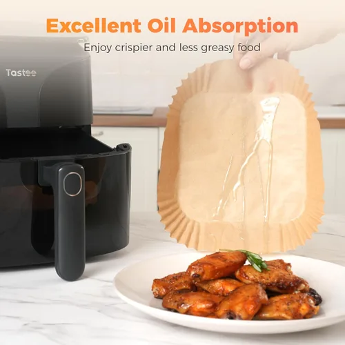 Vista 3 de Forros de freidora de aire Tastee 100 piezas - Diseño para cestas de freidora de aire de 3-6QT, forros de papel desechables absorbentes de aceite