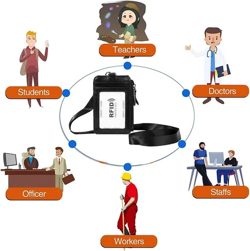 Vista 6 de plplaaoo Soporte para tarjetas, bloqueo RFID, identificación de piel de vaca, collar vertical con cordón, ranura transparente de alta definición