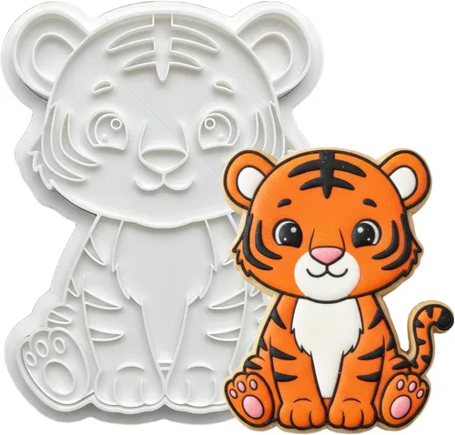 Vista 22 de Juego de 8 cortadores de galletas de animales con mango de sello 3D, diseño de selva para cocina, formas de pastel de ácido poliláctico