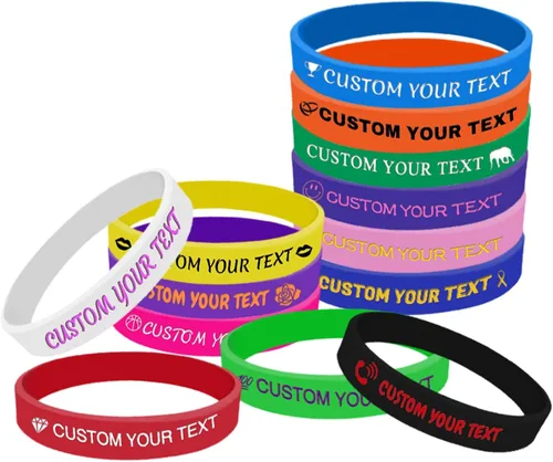 Vista 5 de Pulseras de silicona personalizadas Pulseras de goma de aduana a granel para eventos con texto de logotipo, pulseras personalizadas, regalos