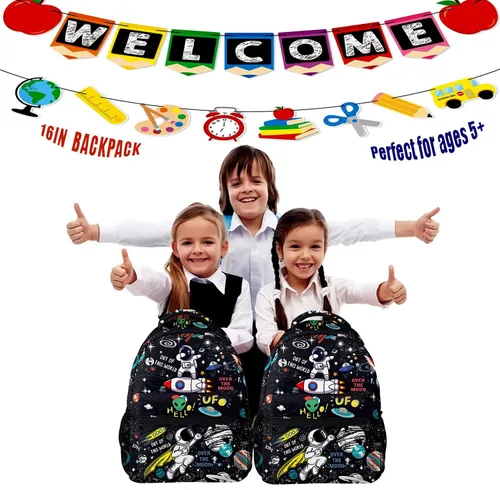 Vista 6 de BDHTYU Space Astronaut Rocket Mochila para niños y niños pequeños, mochila escolar con correa ajustable, impermeable, bolsa de libros de 16