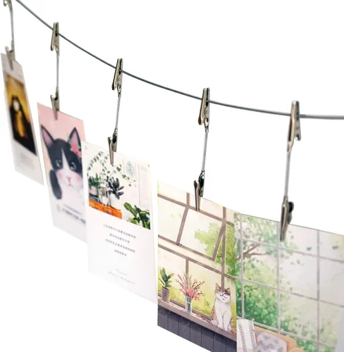 Vista 4 de TFu Exhibidor de Fotos para Colgar en la Pared, Marco de Fotos DIY con Cadena de Fotos con 12 Clips para Colgar Fotos, Notas y Obras de Arte