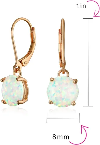 Vista 4 de Aretes clásicos con forma de círculo, solitario, fuego, naranja, rosa, azul, blanco, ópalo colgante, palanca, para mujeres y adolescentes, plata