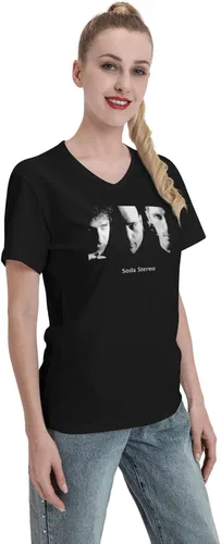Vista 5 de Soda Stereo Womens T Shirt Loose Casual Short Sleeve V-Neck Tshirt