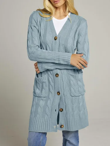 Vista 6 de MEROKEETY - Cárdigan largo de punto trenzado para mujer, suéter tejido de manga larga, abierto por delante y con botones, ropa para exteriores