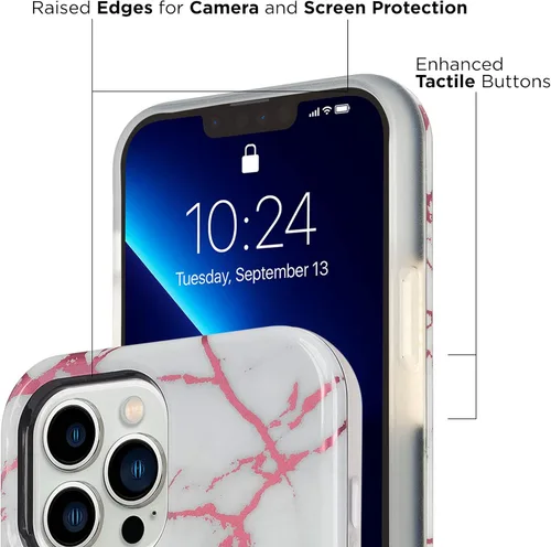 Vista 4 de LuMee Halo - Funda iluminada para selfie para iPhone 13 Pro Max - Iluminación LED ajustable incorporada - 6.7 pulgadas - Mármol blanco metálico rosa