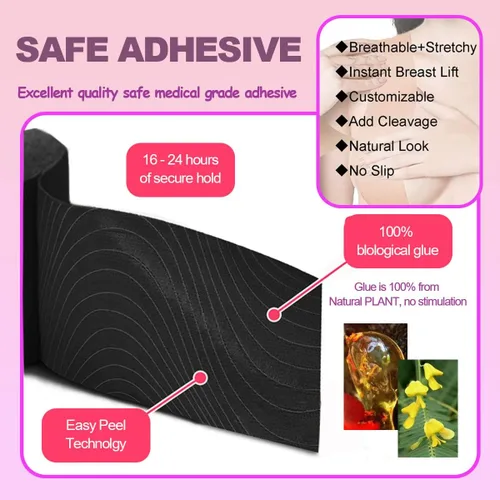 Vista 3 de KuXiYu Boobytape for Breast Lift tape Bob Tape for Large Breasts Boob Tape Satin Nipple Cover Invisible Adhesive Bra Tape
