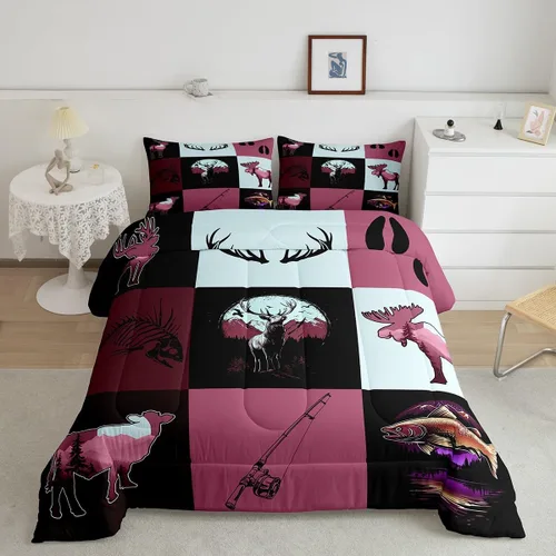 Vista 20 de Castle Fairy Cute Giraffe Bedding Set Twin Size 2 Pcs,Lodge Cabin Jungle Rustic Style Comforter Set for Kids Teens Adults,Wild Animal Pine Trees