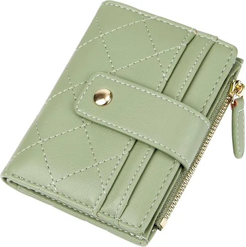 Vista 71 de Cartera de cuero para mujer, pequeña, compacta, plegable, con bolsillo para monedas con cremallera