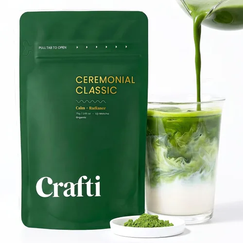 Vista 13 de Crafti Polvo de matcha de grado ceremonial (orgánico) – Polvo de té verde matcha japonés auténtico sin azúcar de Uji, Kyoto para lattes de grado