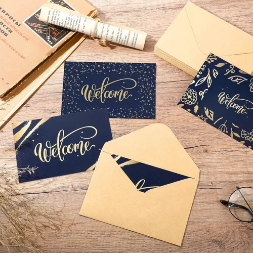 Vista 7 de Fumete 72 juegos de tarjetas de bienvenida doradas con adhesivo de papel