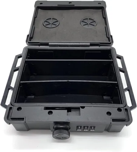 Vista 2 de Caja de almacenamiento con cierre magnético impermeable con divisores internos, caja de montaje magnético Hide-A-Key, color negro, mediana