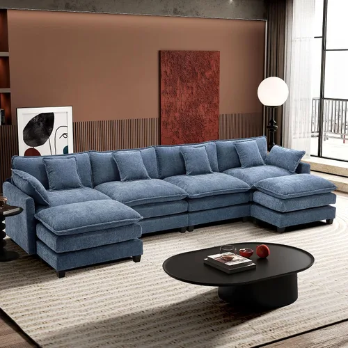 Vista 9 de Ihanherry - Sofá de nube de 3 plazas en L, modular, de asiento profundo, para sala de estar, cómodo cojín de asiento tapizado de doble capa, tela